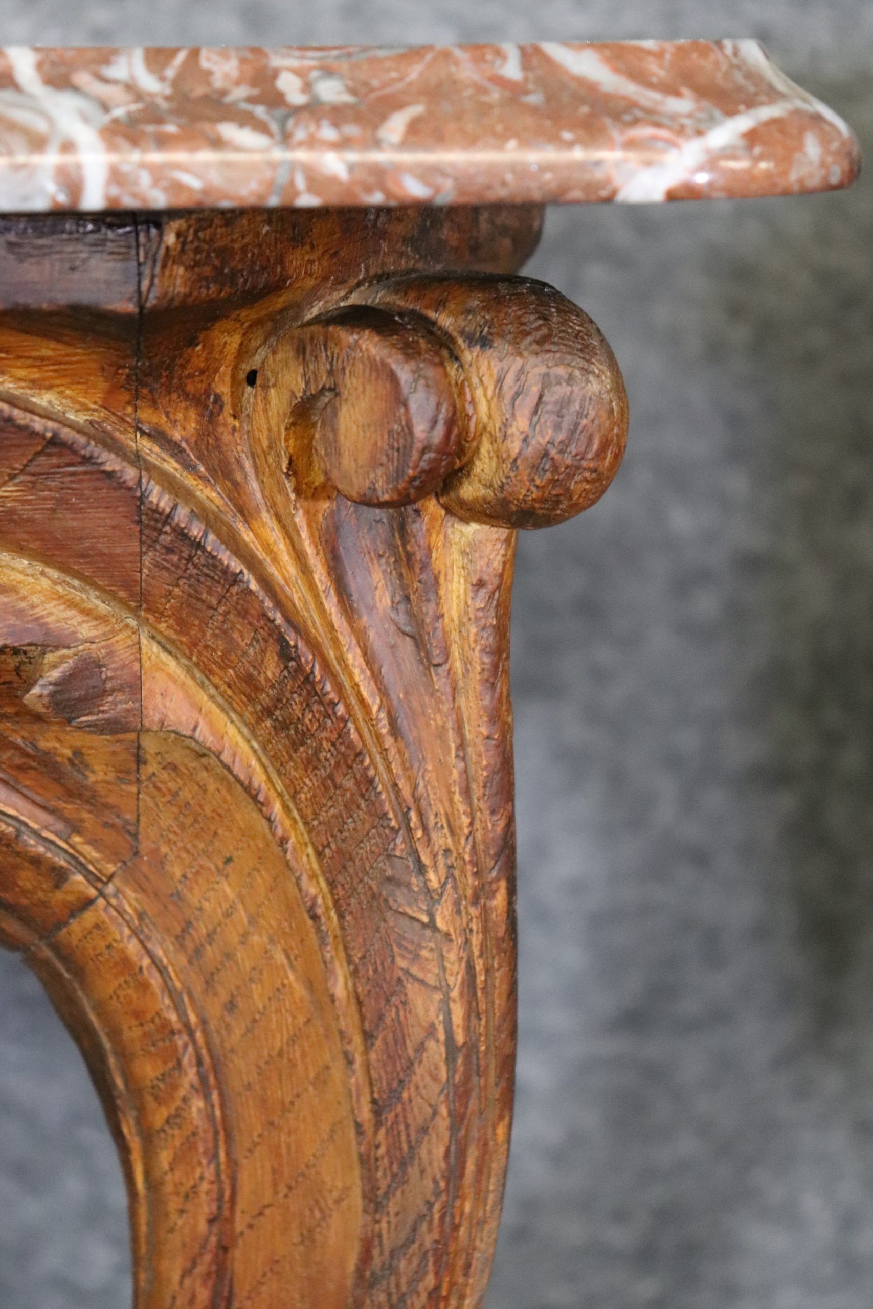 Pair of Signed Maison Jansen Oak Marble Top Wall Hanging Consoles, Antiques - Image 8