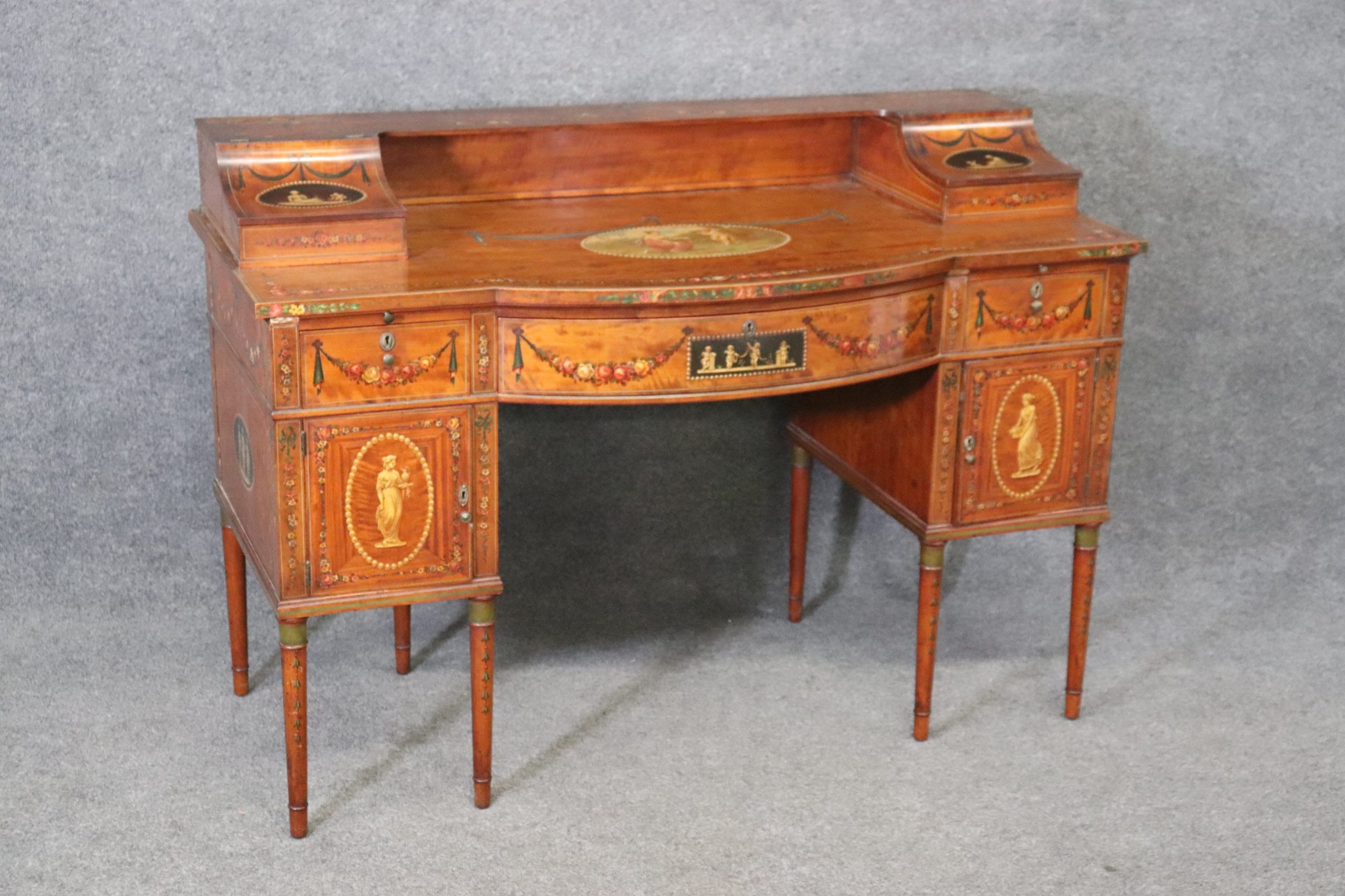 19th Century Adams Style Paint Decorated Carlton House Desk, Antiques - Image 2