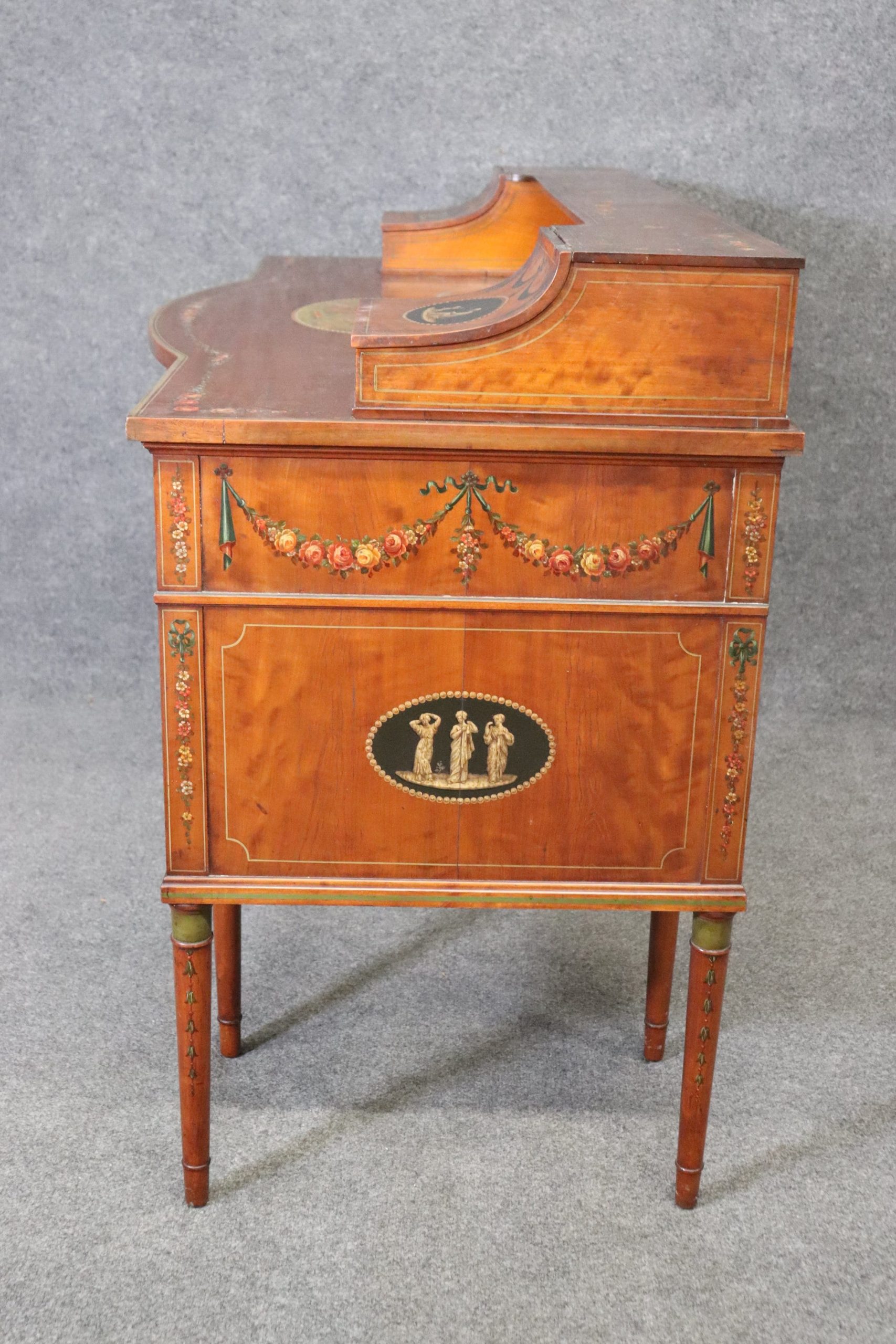 19th Century Adams Style Paint Decorated Carlton House Desk, Antiques - Image 4