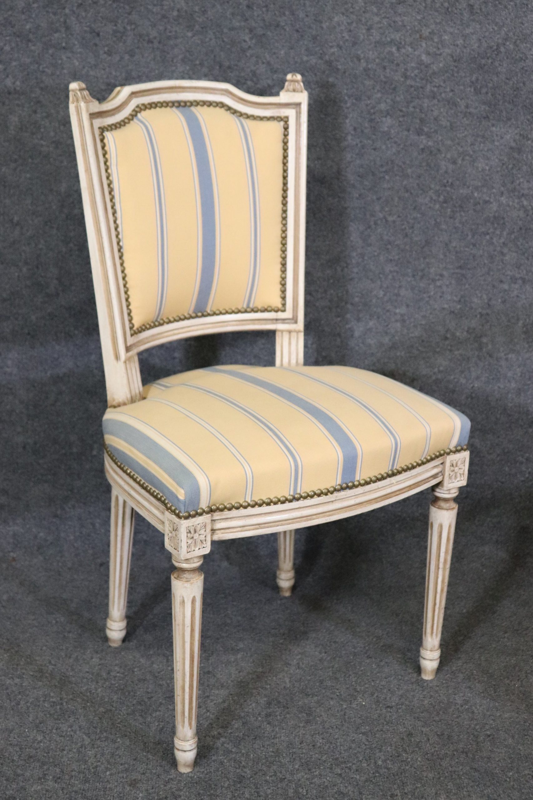 Louis XVI Style Dining Chairs: Distressed French Provincial Set of 8 - Image 4