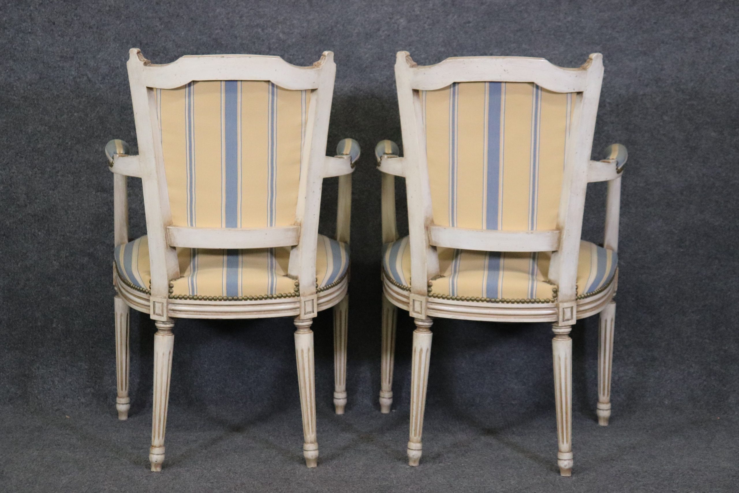 Louis XVI Style Dining Chairs: Distressed French Provincial Set of 8 - Image 7