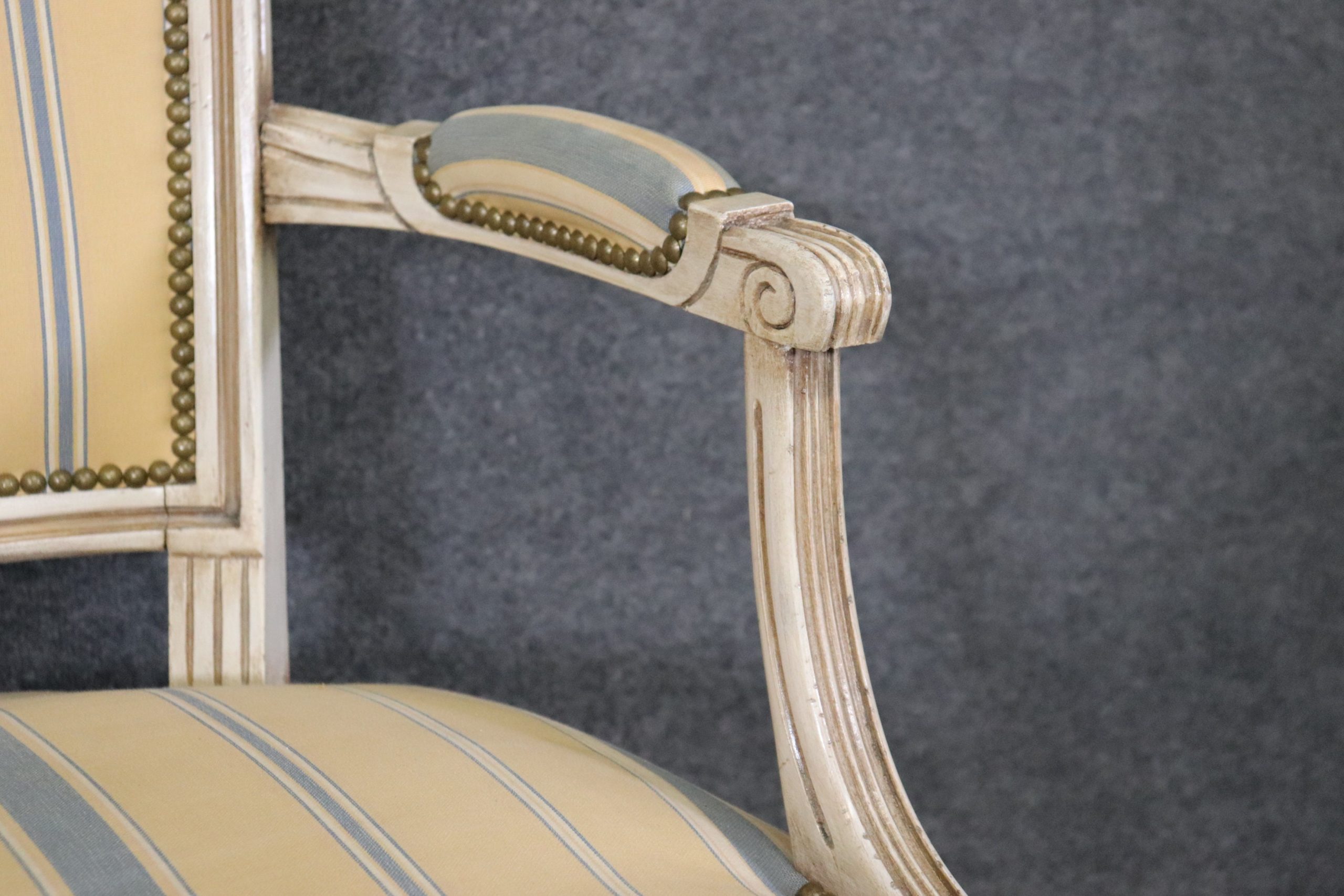 Louis XVI Style Dining Chairs: Distressed French Provincial Set of 8 - Image 9