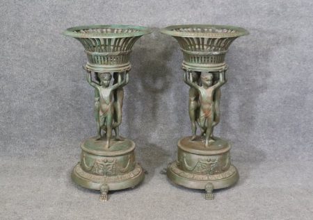 Pair of Vintage Grand Tour Style Metal Planters after C. M. Clodion, Flower Pot