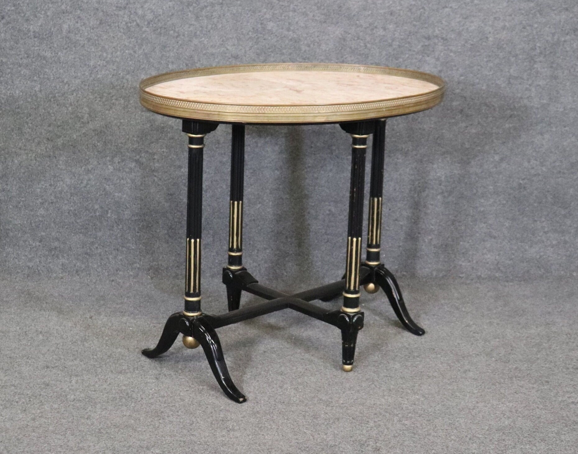 French Directoire Ebonized Marble Top Tea Table, End Table