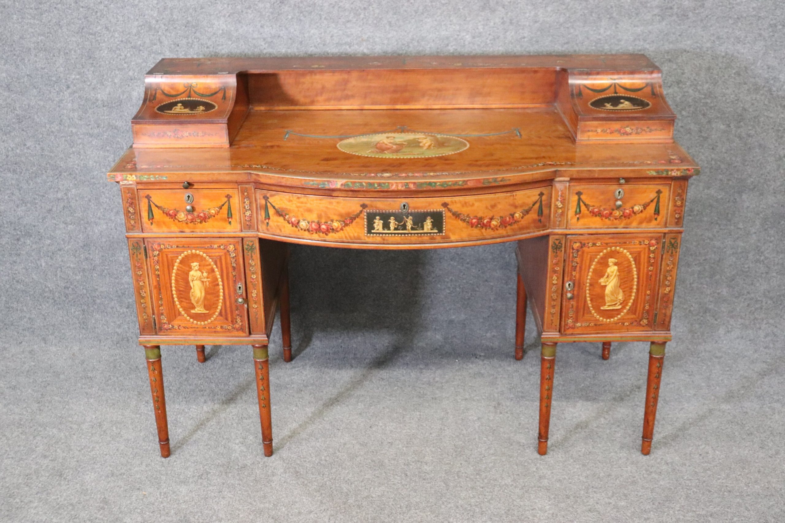19th Century Adams Style Paint Decorated Carlton House Desk, Antiques - Image 3