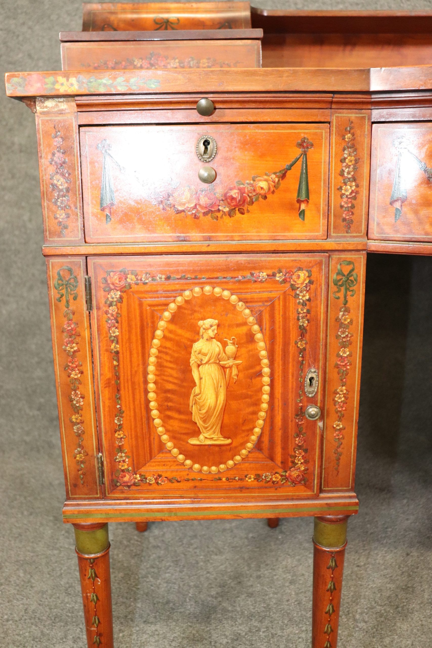 19th Century Adams Style Paint Decorated Carlton House Desk, Antiques - Image 10