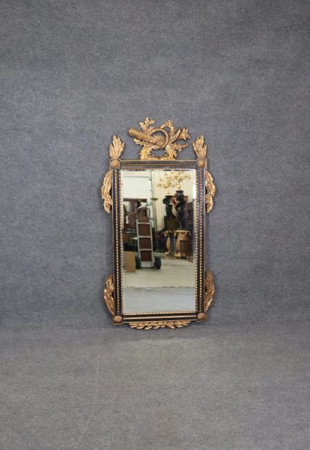 Regency Style Ebonized and Gilt Carved Wall Hanging Mirror With Floral Decorations Wall Decor, Gold Mirror