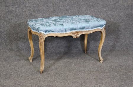 Antique French Louis XV Style Paint Decorated Tufted Bench, Footstool