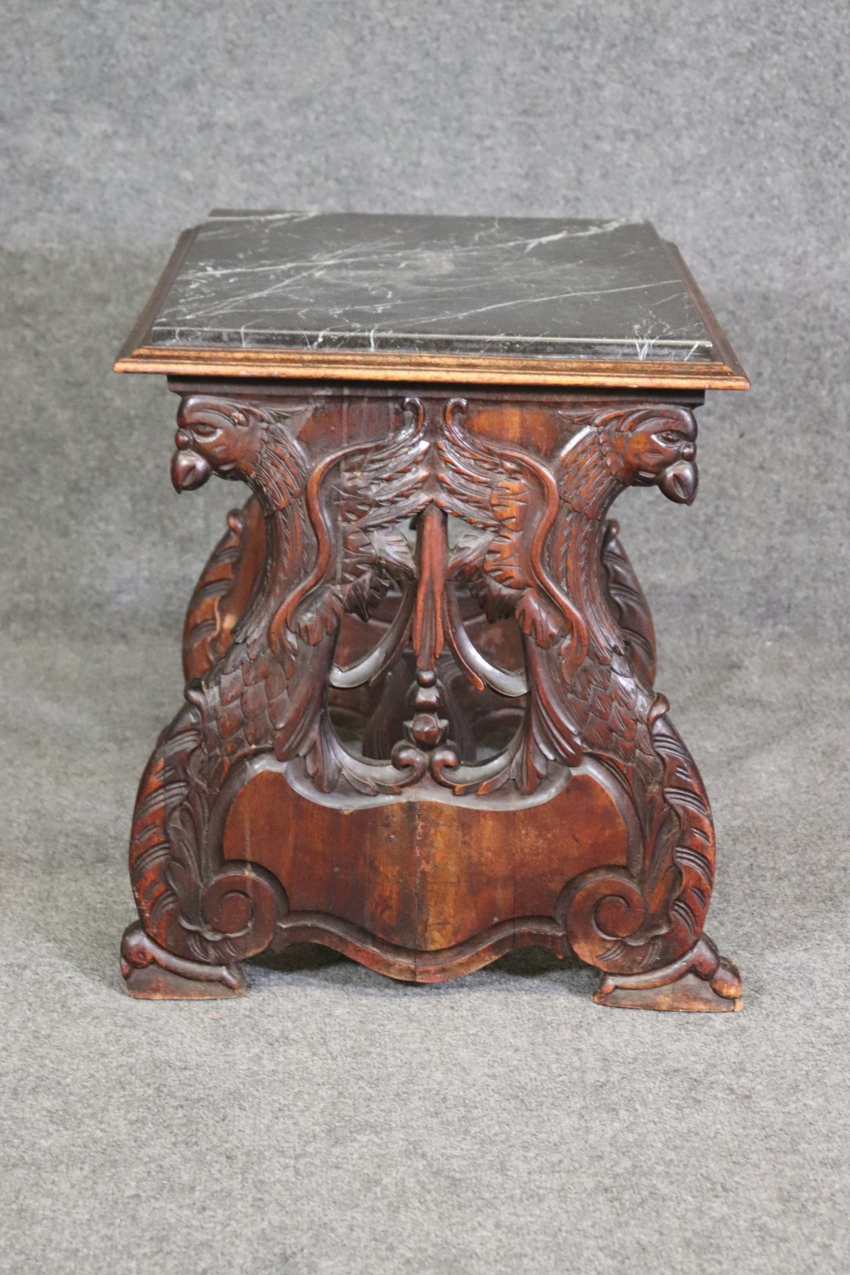 Belgian Antique 19th Century Marble Top Carved Accent Table, Coffee Table - Image 3