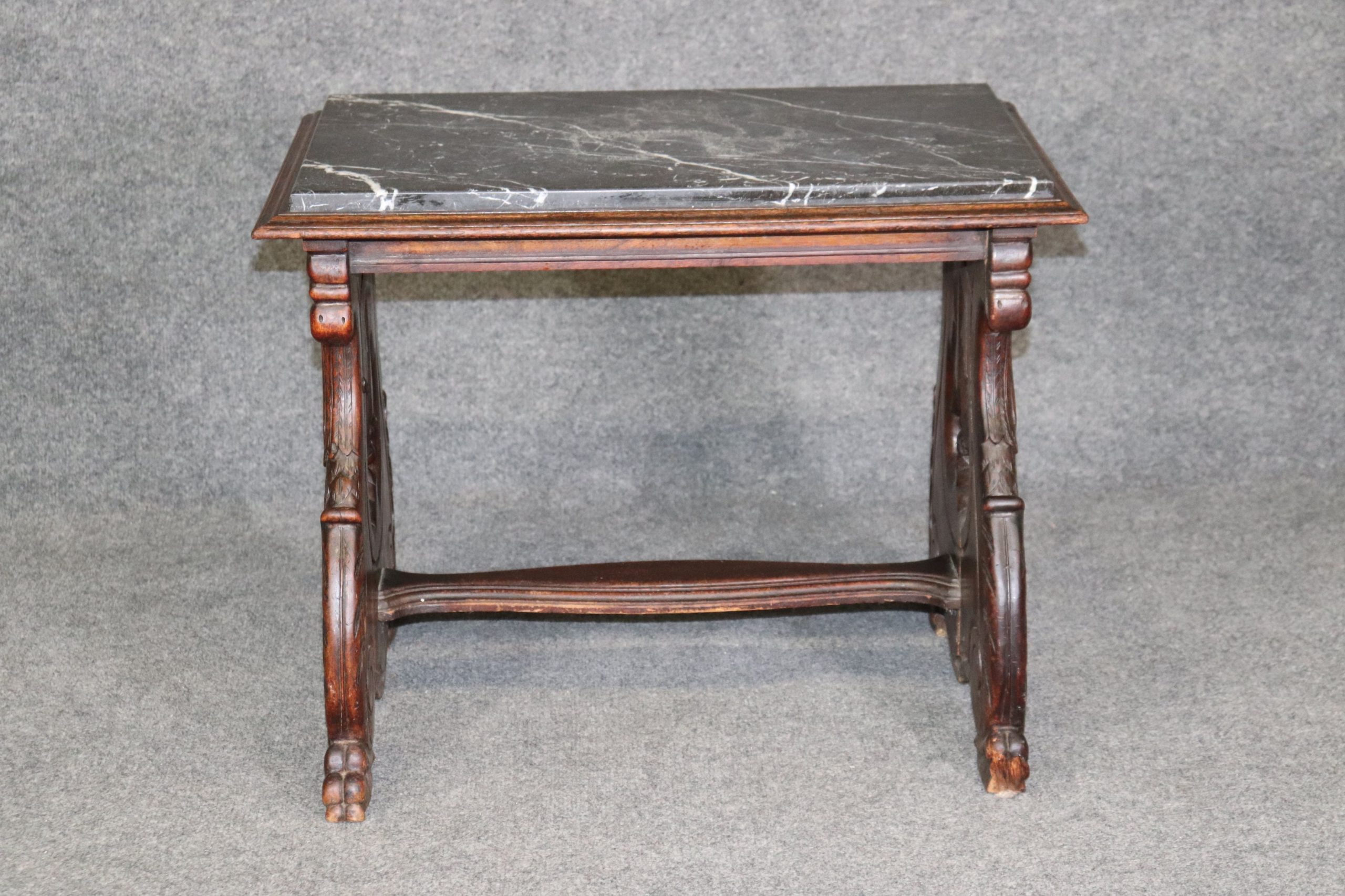 Belgian Antique 19th Century Marble Top Carved Accent Table, Coffee Table - Image 4