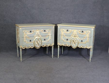 Pair Louis XVI Style Distressed Paint Decorated Commodes, Antiques