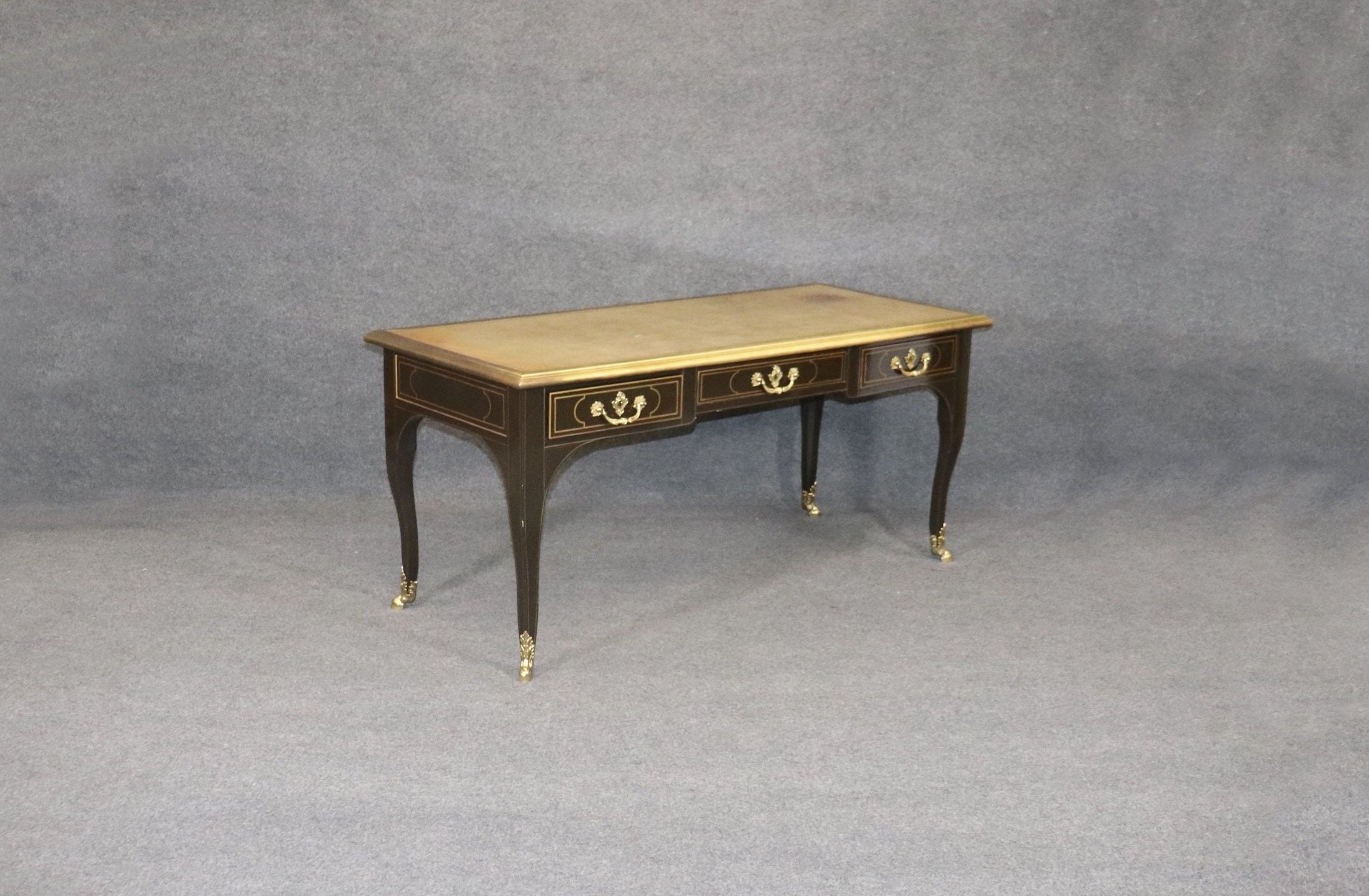 Directoire Style Leather Top Desk With Brass Accents By Baker