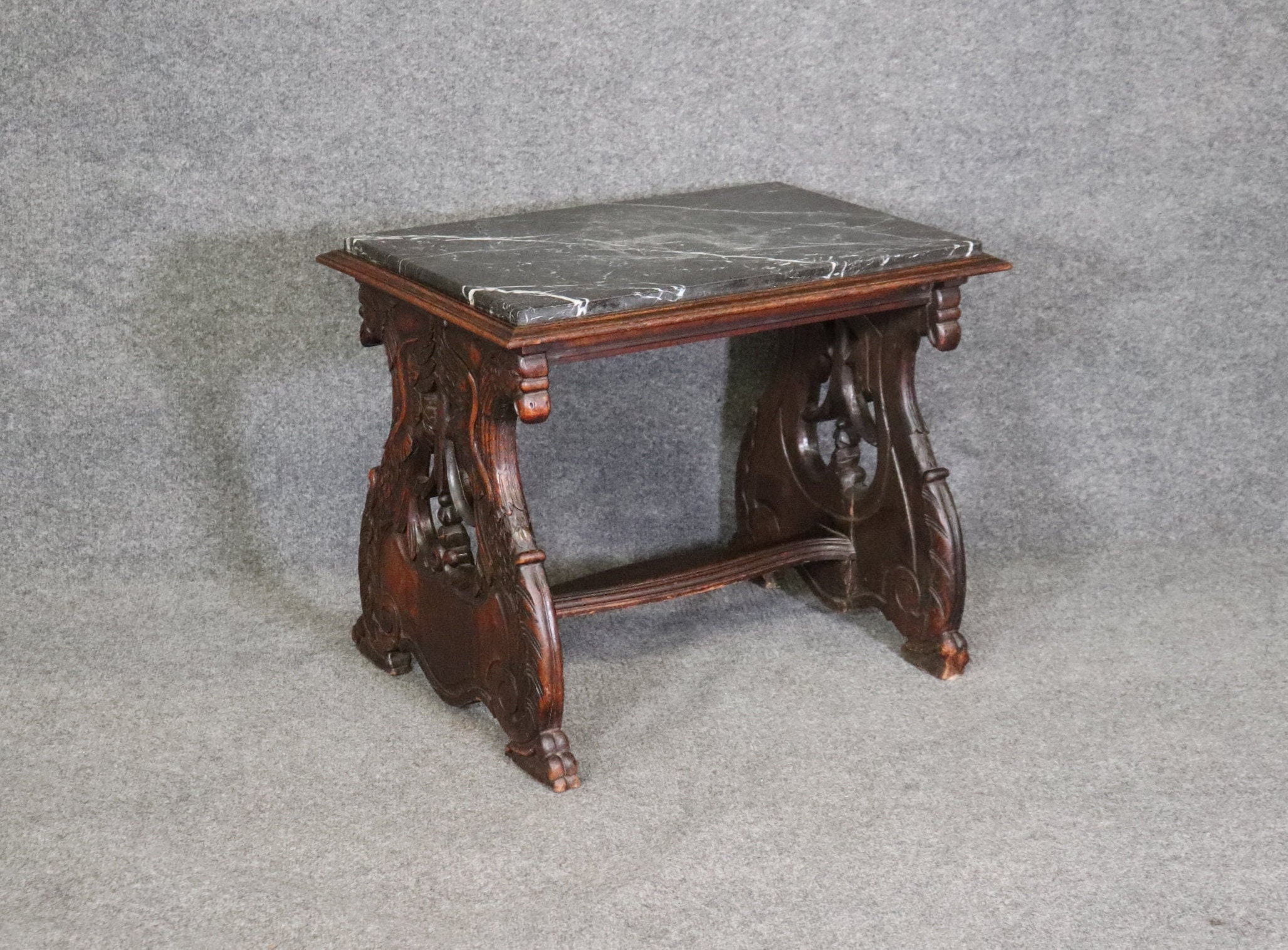 Belgian Antique 19th Century Marble Top Carved Accent Table, Coffee Table - Image 2