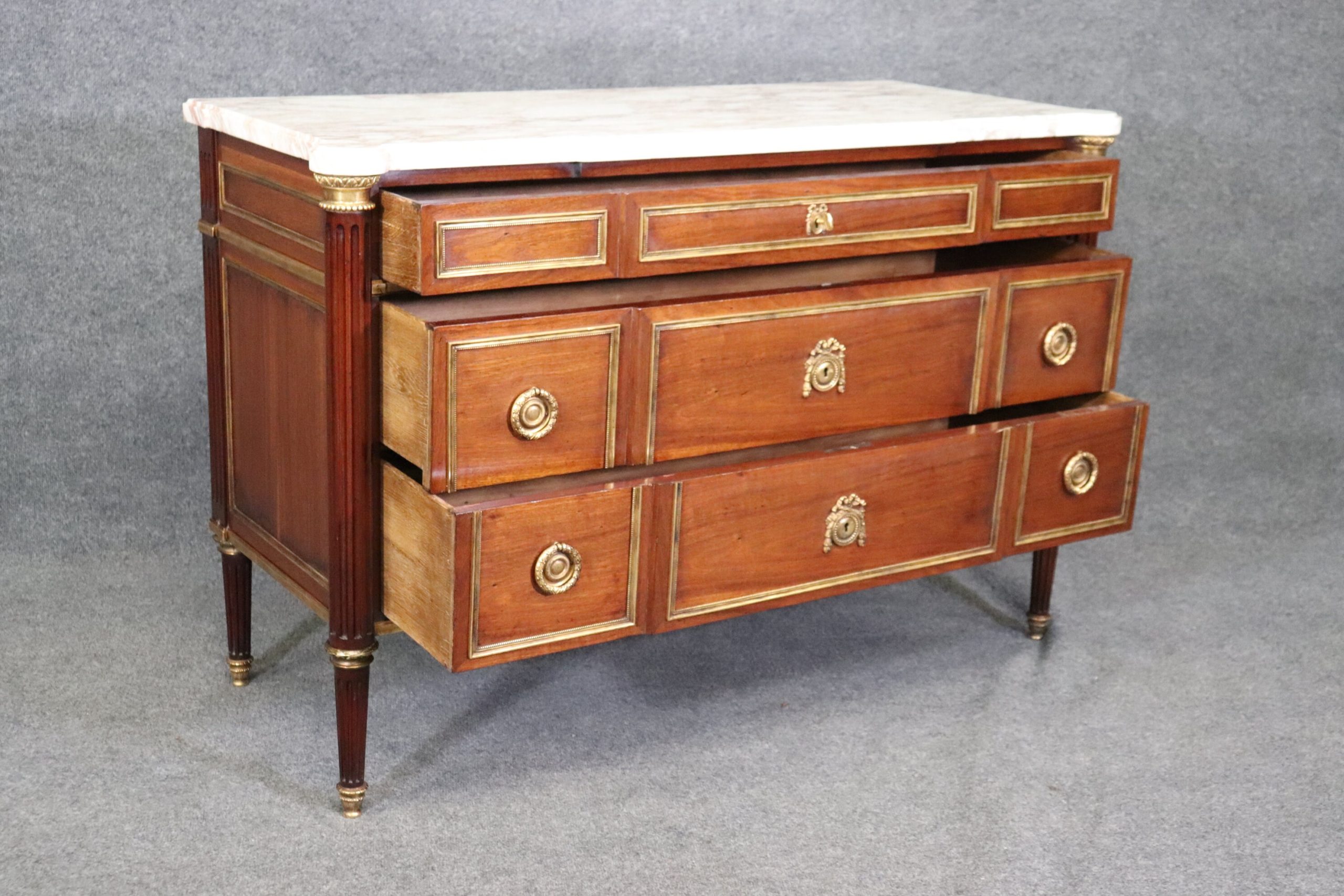 Antique 19th Century French Louis XVI Style Marble Top Commode Chest of Drawers, Antiques - Image 5