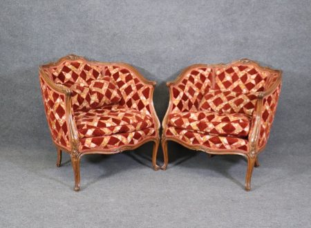 Pair of French Louis XV Style Bergeres, Club Chairs