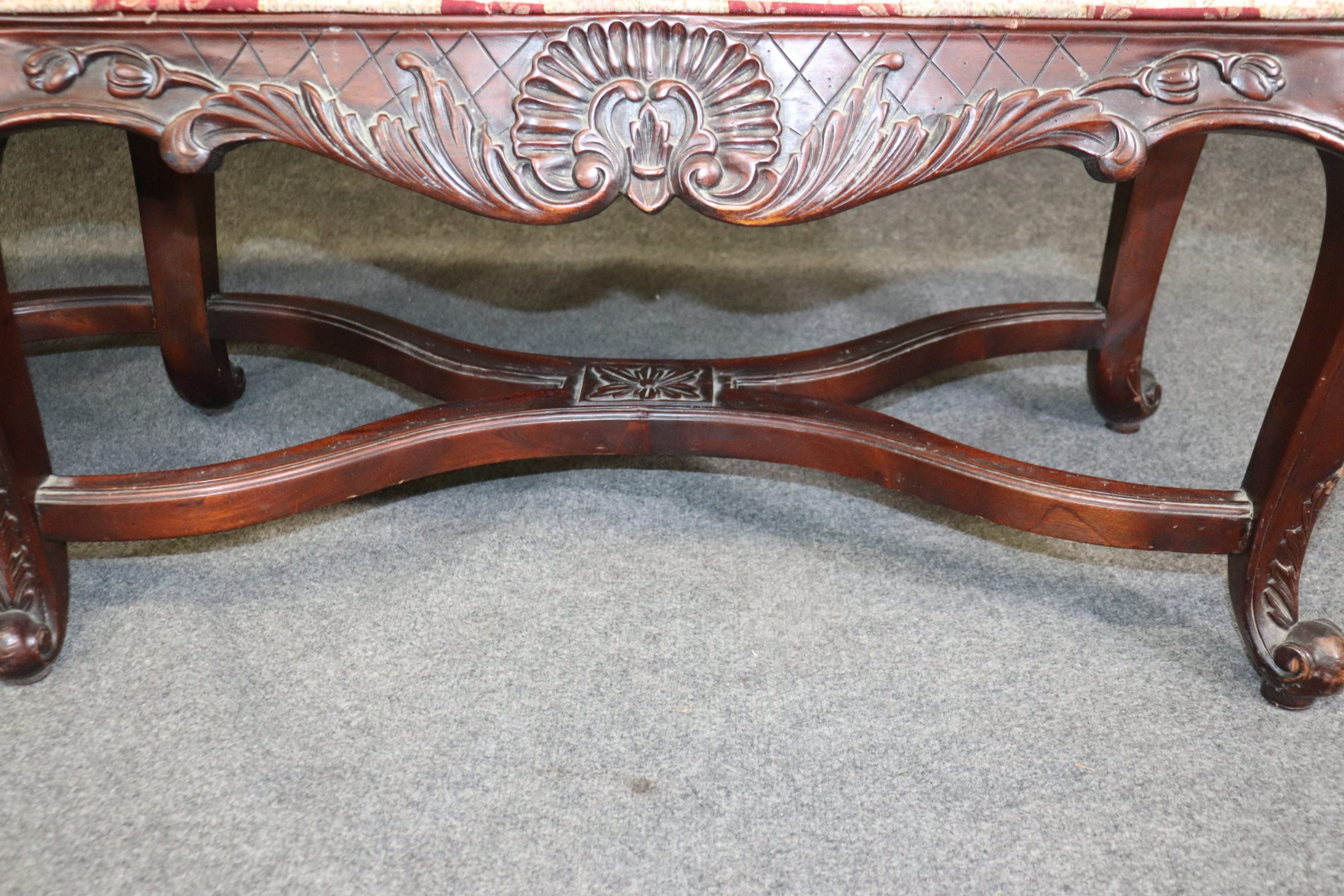 Country French Louis XV Style Upholstered Window Bench, Vintage - Image 7