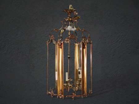 Vintage French Rococo Style Brass Lantern Chandelier, Vintage Decor