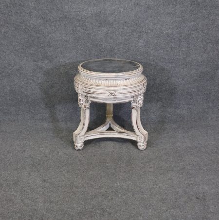 French Regency Style Distressed Paint Decorated Faux Marble Top End Table, Vintage