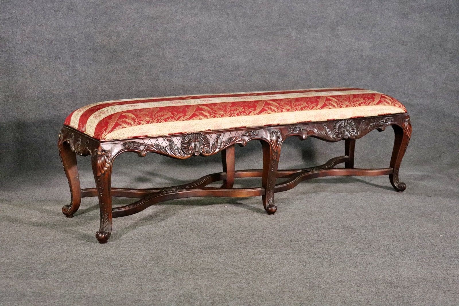 Country French Louis XV Style Upholstered Window Bench, Vintage