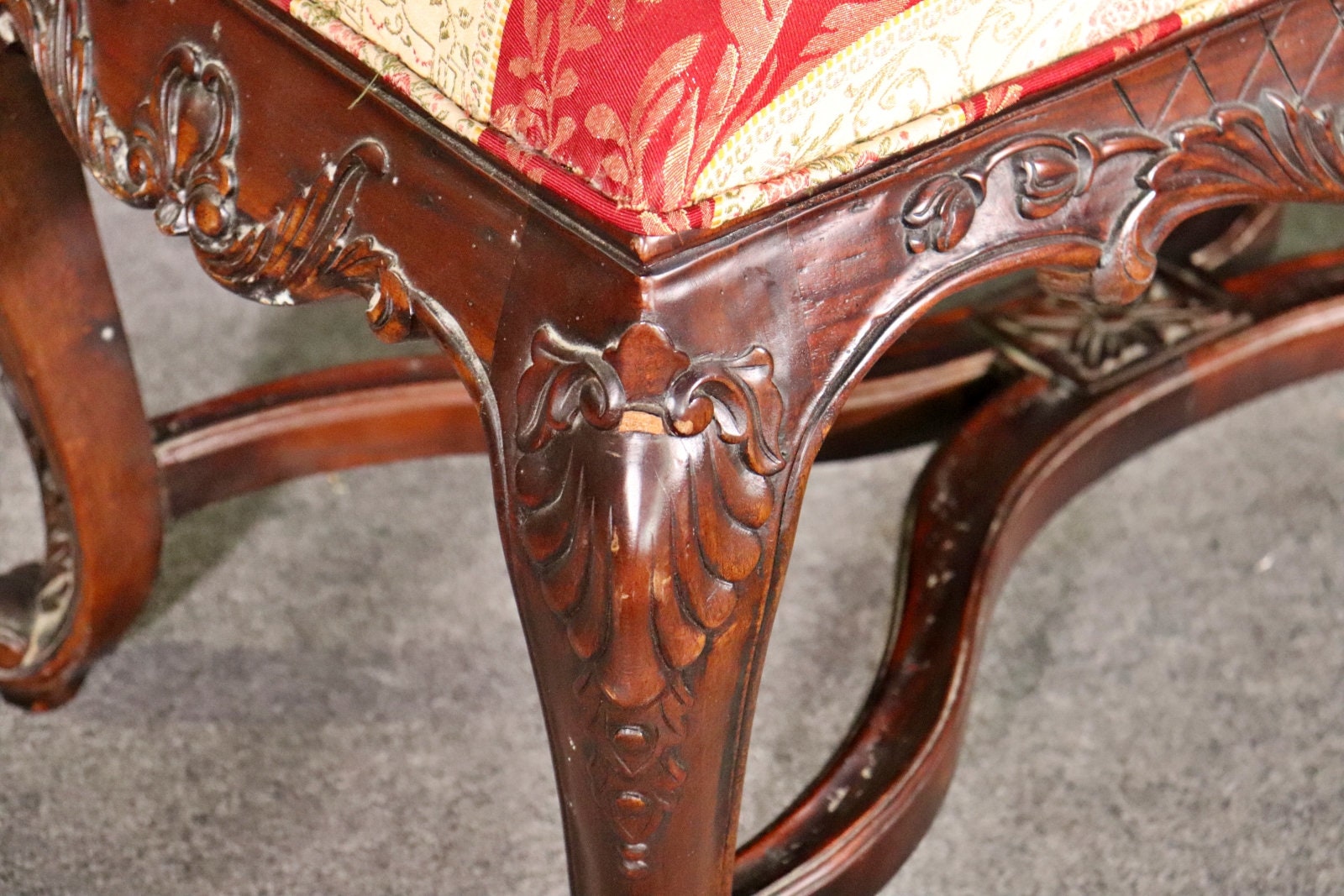 Country French Louis XV Style Upholstered Window Bench, Vintage - Image 8