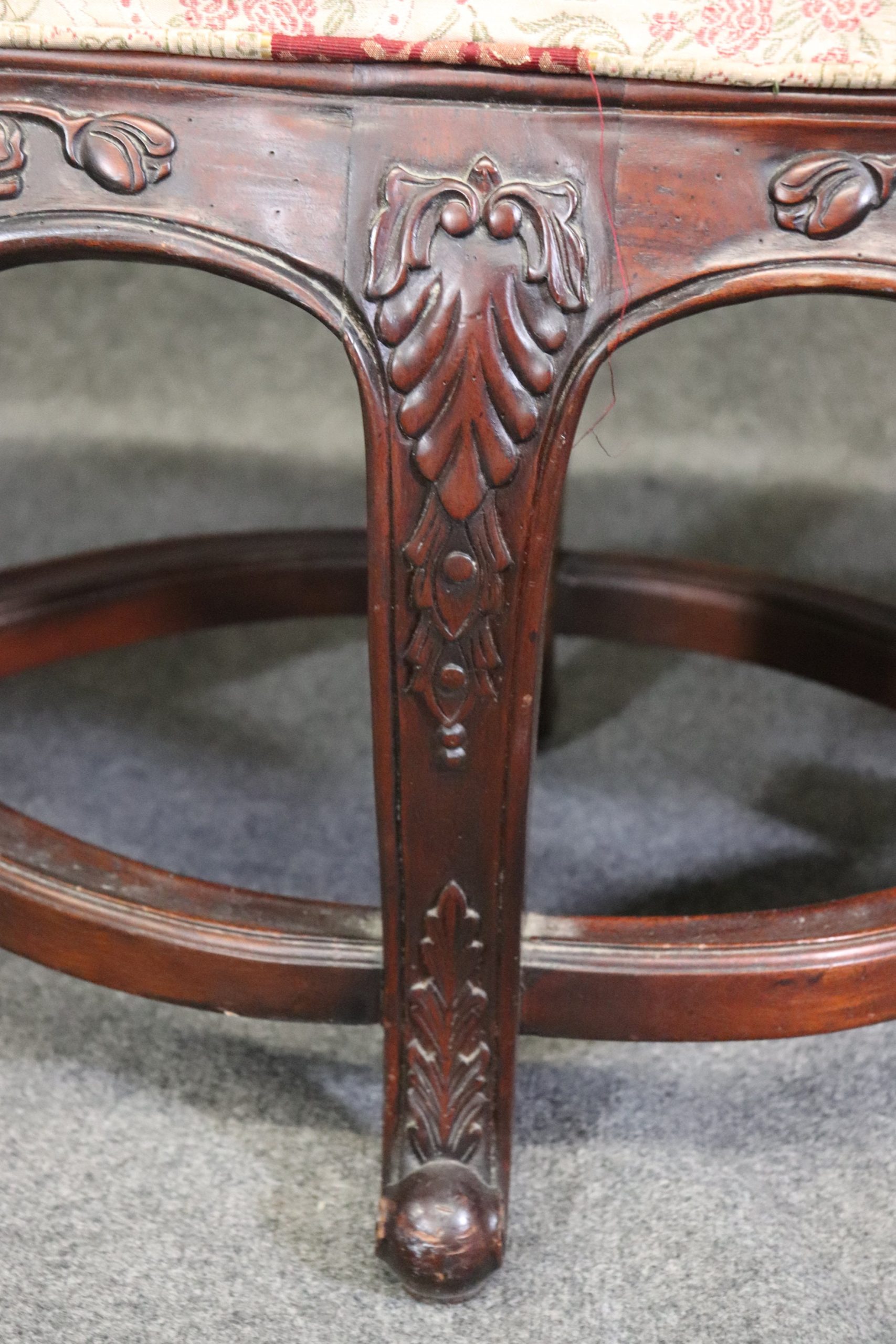 Country French Louis XV Style Upholstered Window Bench, Vintage - Image 6