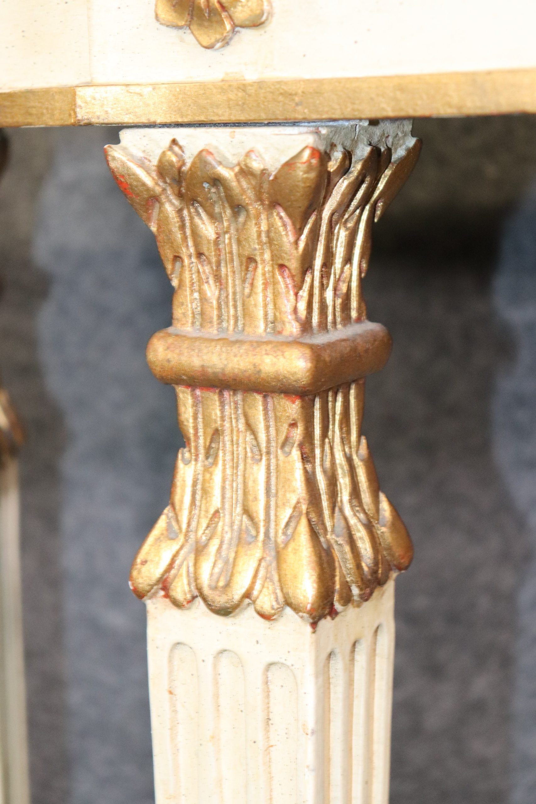 French Directoire Louis XVI Style White Paint Decorated Marble Top Demilune Console Table, Vintage - Image 10