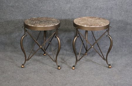 Pair of Vintage Modern Restoration Hardware Style Marble Top End Tables Furniture, Modern Decor