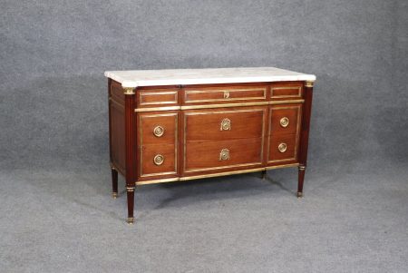 Antique 19th Century French Louis XVI Style Marble Top Commode Chest of Drawers, Antiques