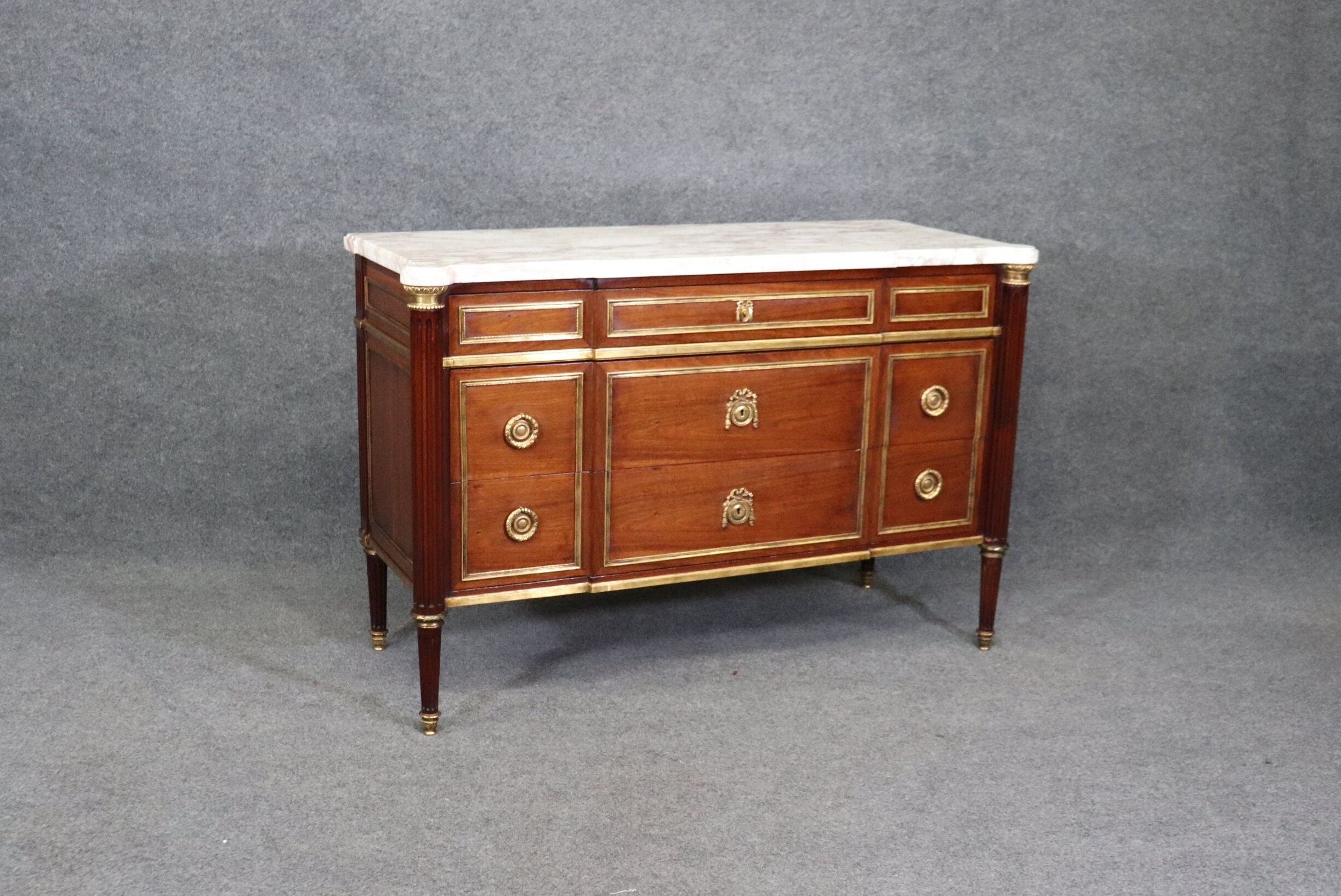 Antique 19th Century French Louis XVI Style Marble Top Commode Chest of Drawers, Antiques