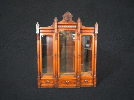 Daniel Pabst Walnut Renaissance Revival Victorian Three-Door Bookcase C. 1870, Antique Cabinet
