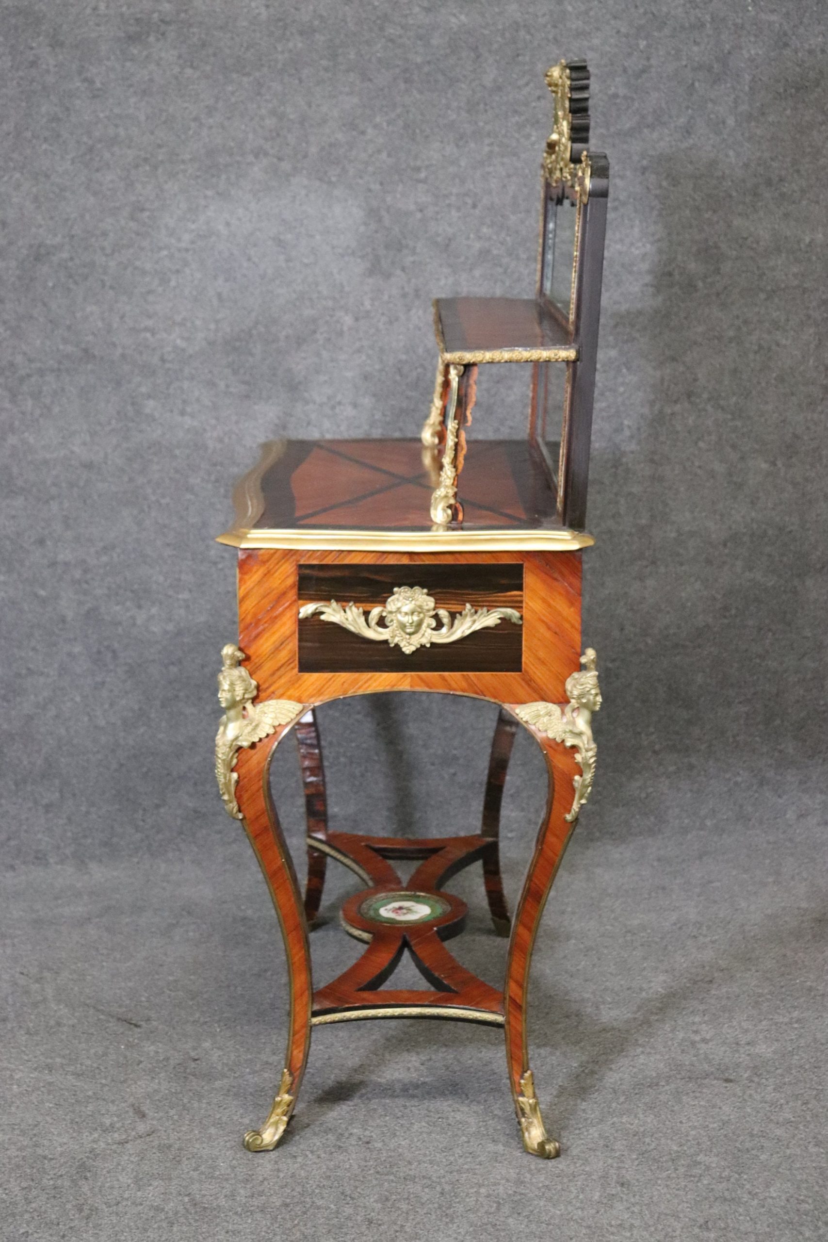 Antique 19th Century French Louis XV Style Bronze Mounted Vanity with Sevres Style Plaques, Antique Furniture - Image 4