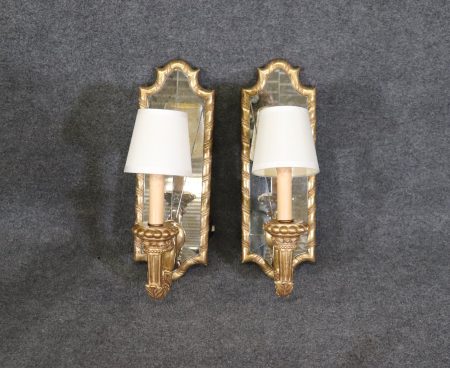 French Regency Style Mirrored Eglomise Gilt Sconces, Wall Decor