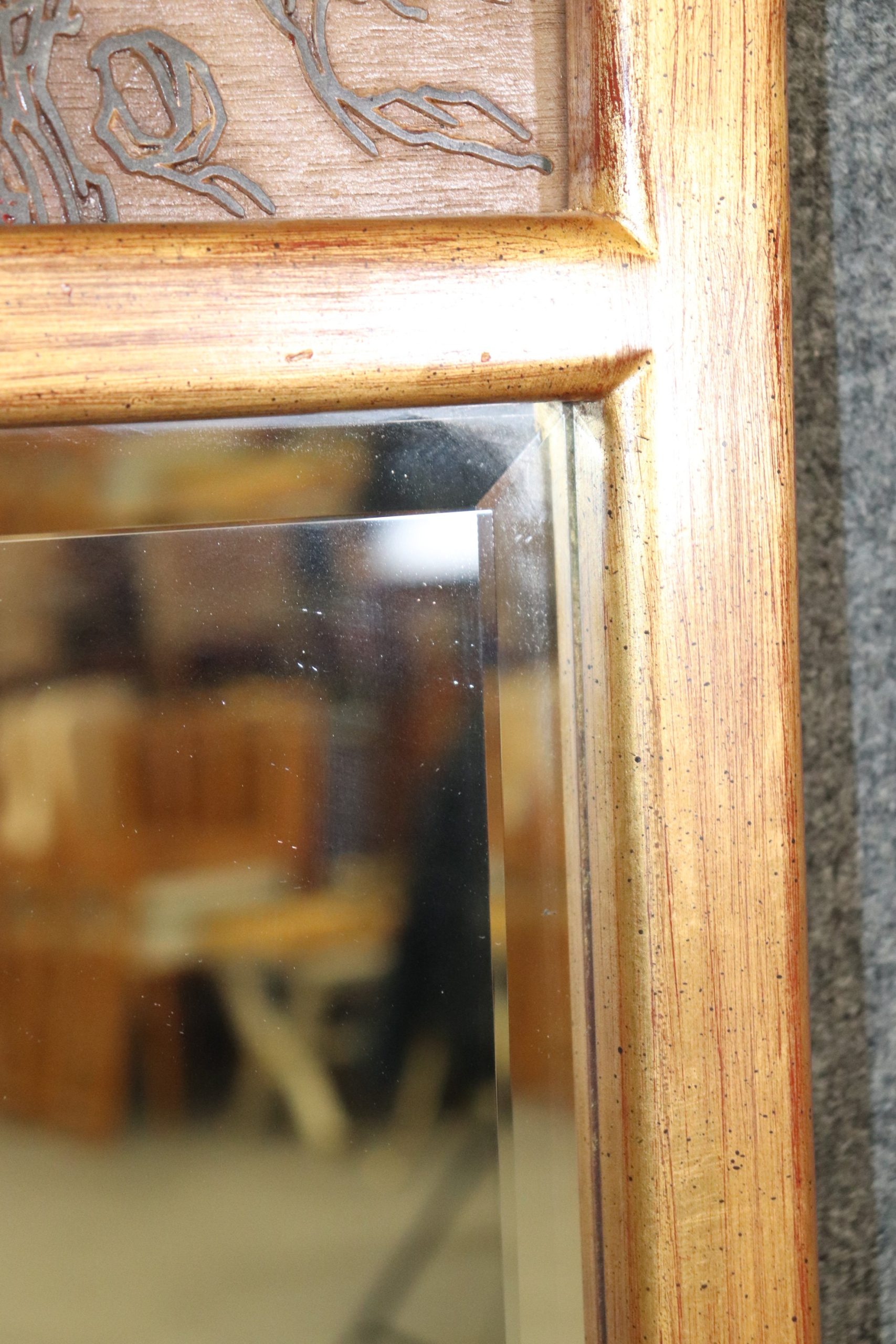 Mid Century LaBarge Beveled Glass Mirror with Japponed Chinoiserie Panel, Furniture - Image 5