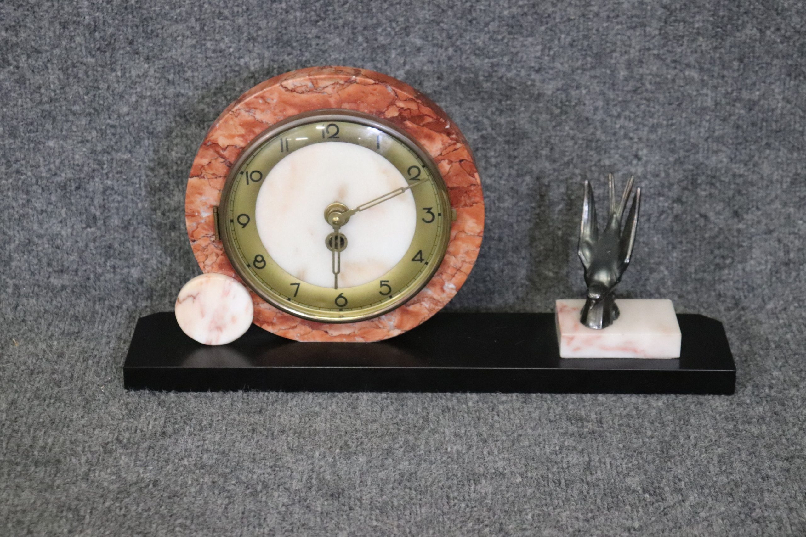 Vintage Art Deco Marble and Alabaster Mantle Clock, MCM - Image 2