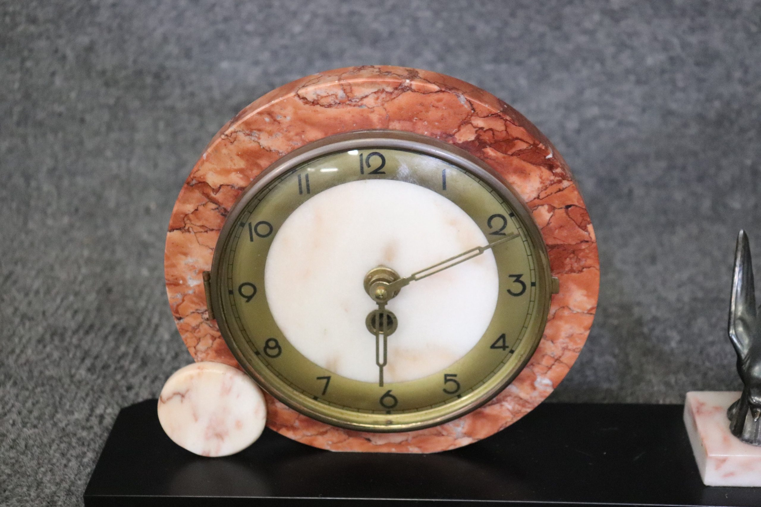 Vintage Art Deco Marble and Alabaster Mantle Clock, MCM - Image 5