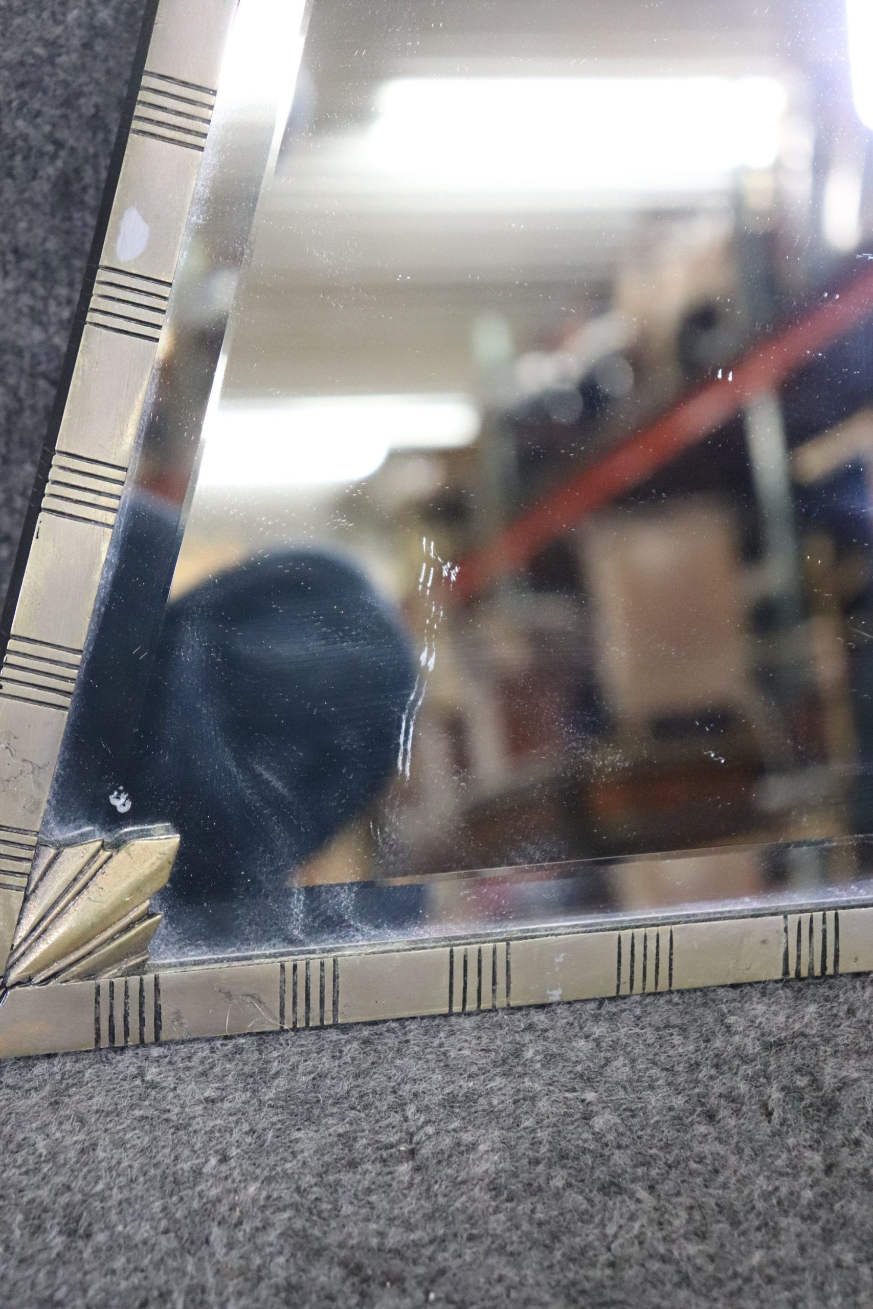 Art Deco French Beveled Glass Triangular Wall Mirror, Vintage Decor - Image 3