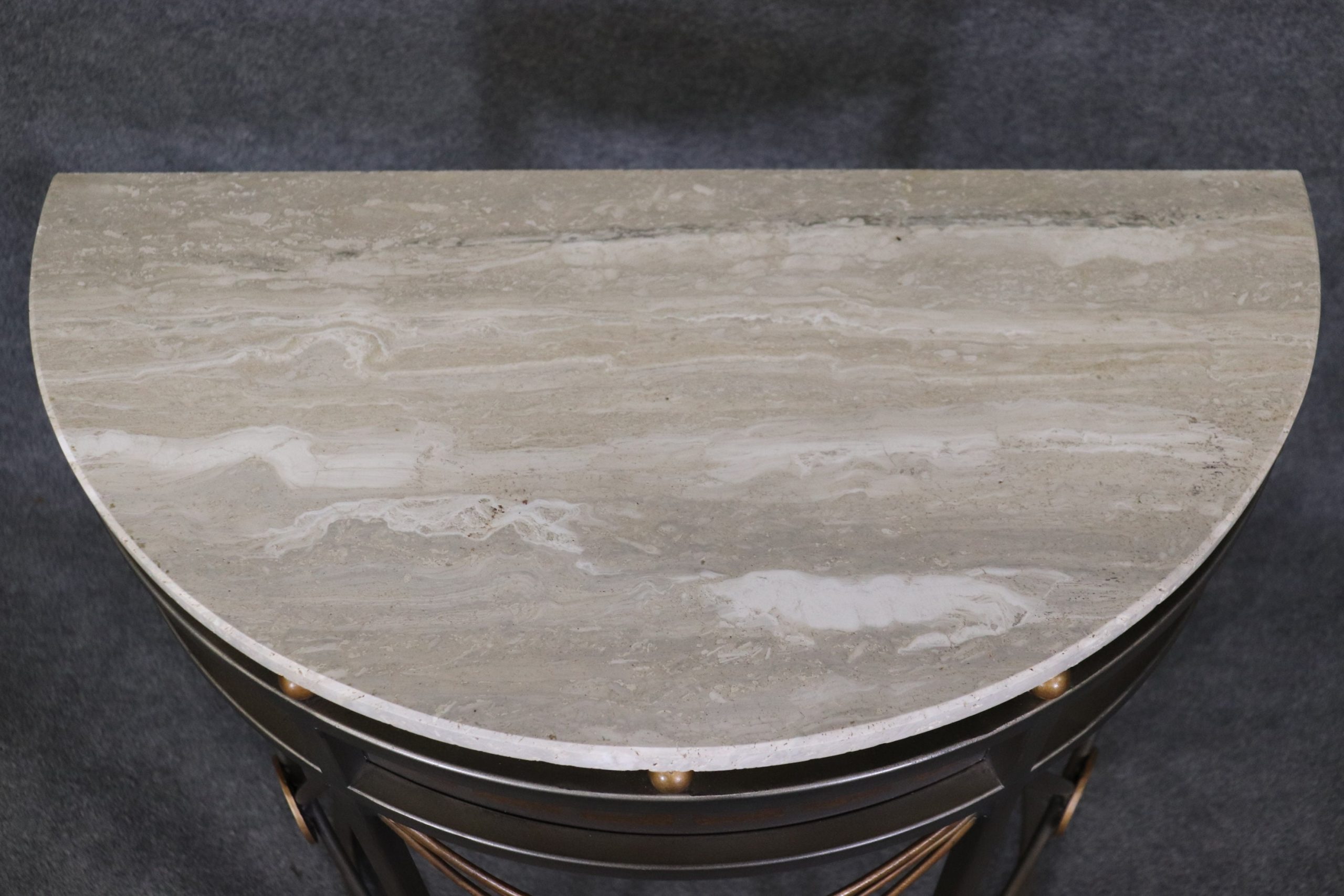 Hollywood Regency Style Travertine Top Demilune Console Table, Sofa Table - Image 5