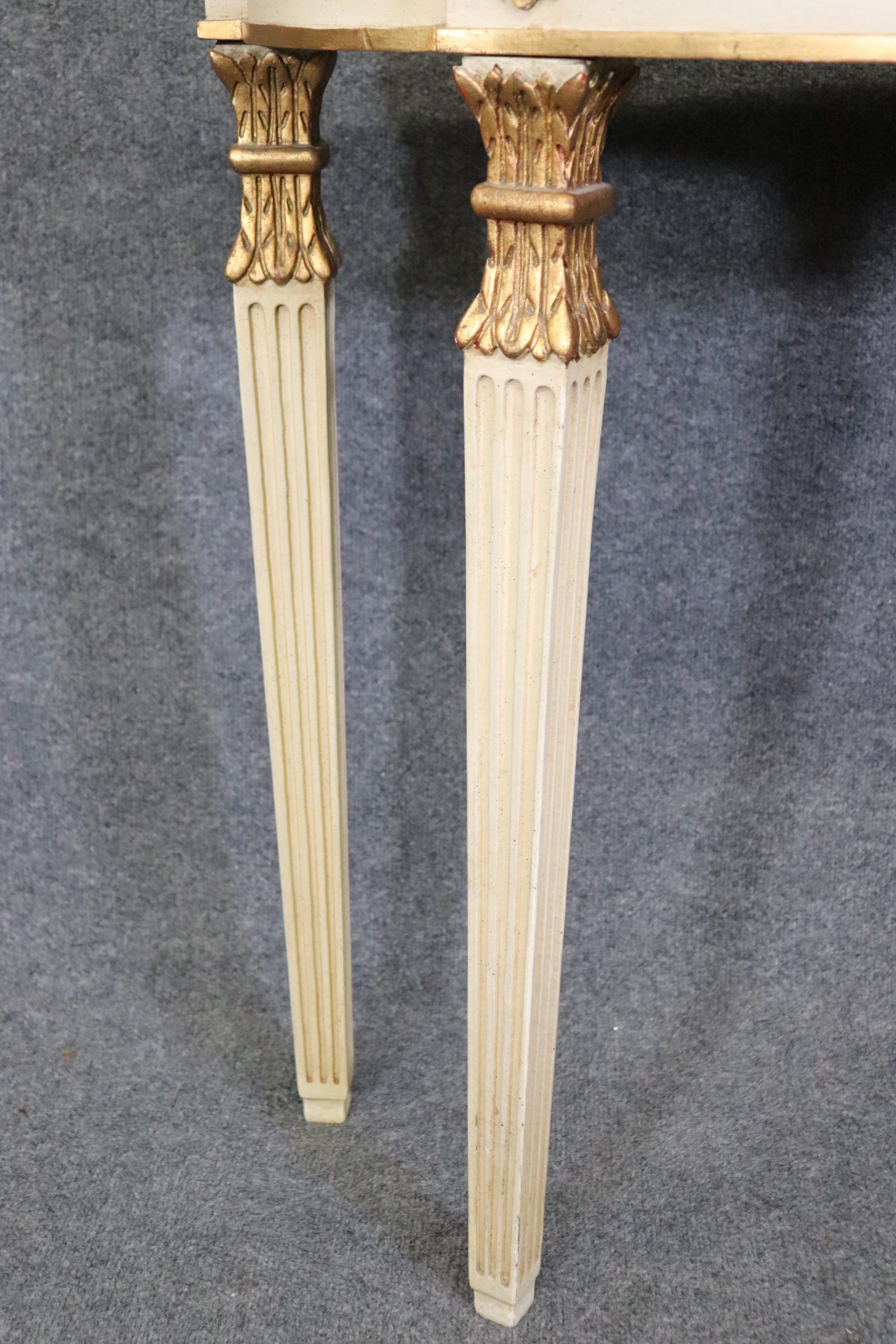 French Directoire Louis XVI Style White Paint Decorated Marble Top Demilune Console Table, Vintage - Image 7