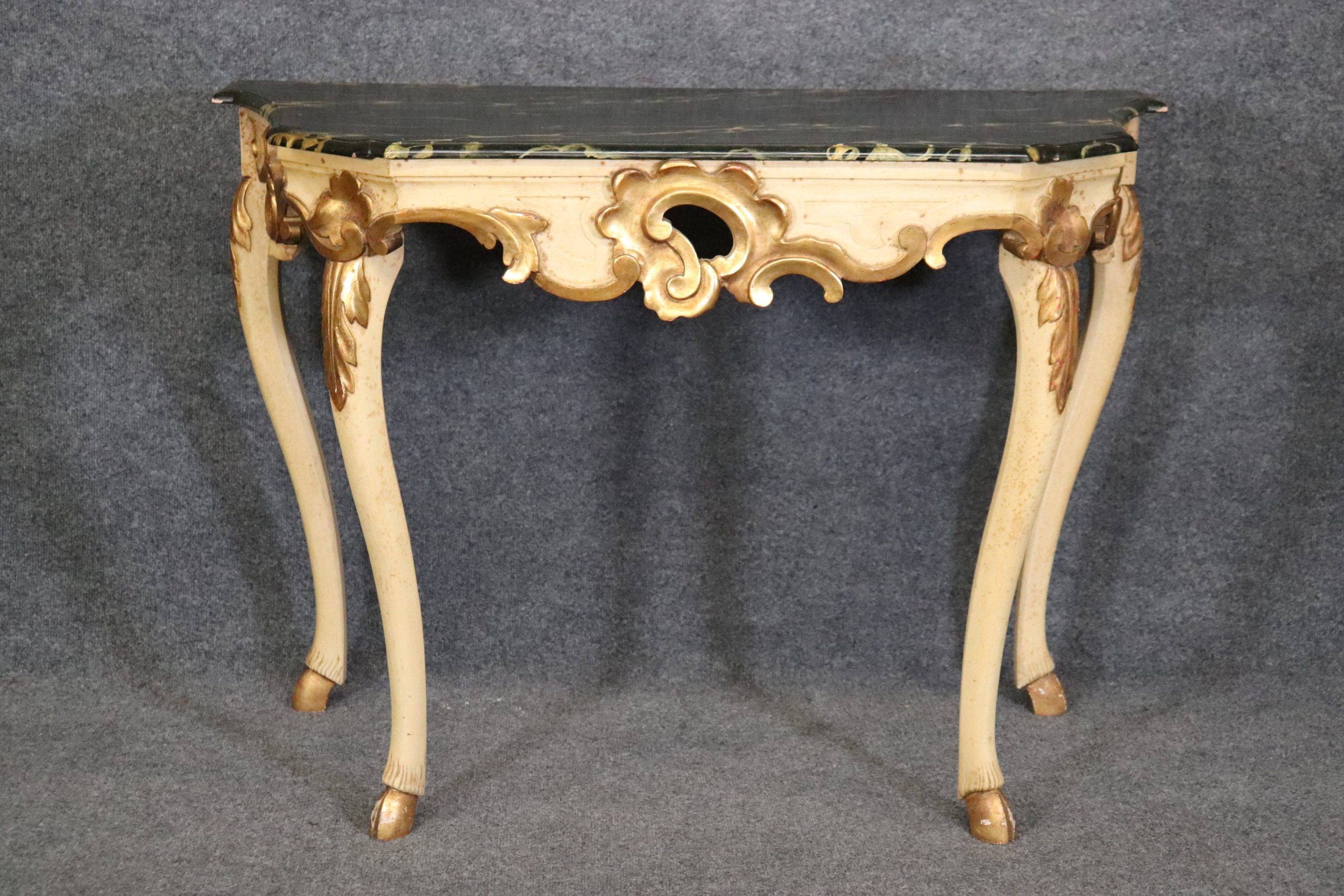 Baker Furniture Louis XV Style Paint Decorated and Gilt Faux Marble Top Console Server, Vintage Decor - Image 2