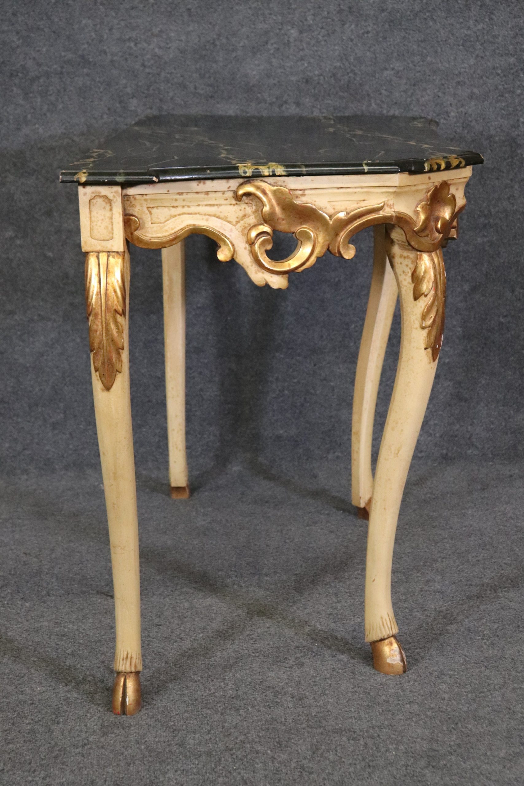 Baker Furniture Louis XV Style Paint Decorated and Gilt Faux Marble Top Console Server, Vintage Decor - Image 5