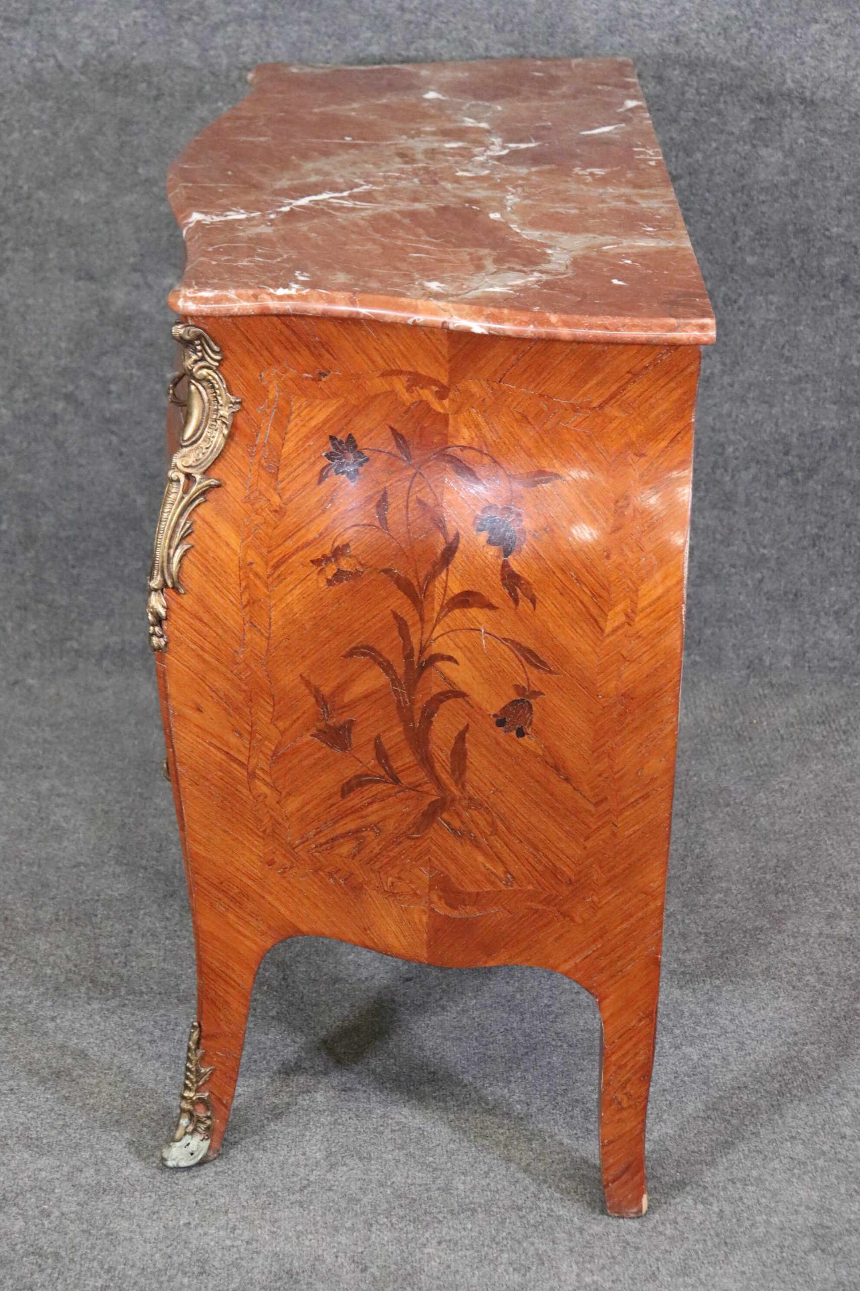 Vintage Louis XV Style Inlaid Marble Top 3 Drawer Commode, Vintage Decor - Image 3