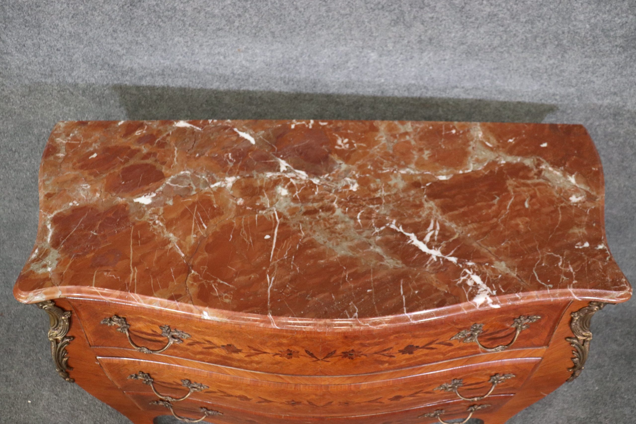 Vintage Louis XV Style Inlaid Marble Top 3 Drawer Commode, Vintage Decor - Image 7