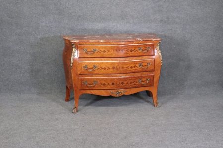 Vintage Louis XV Style Inlaid Marble Top 3 Drawer Commode, Vintage Decor