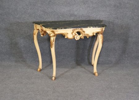 Baker Furniture Louis XV Style Paint Decorated and Gilt Faux Marble Top Console Server, Vintage Decor