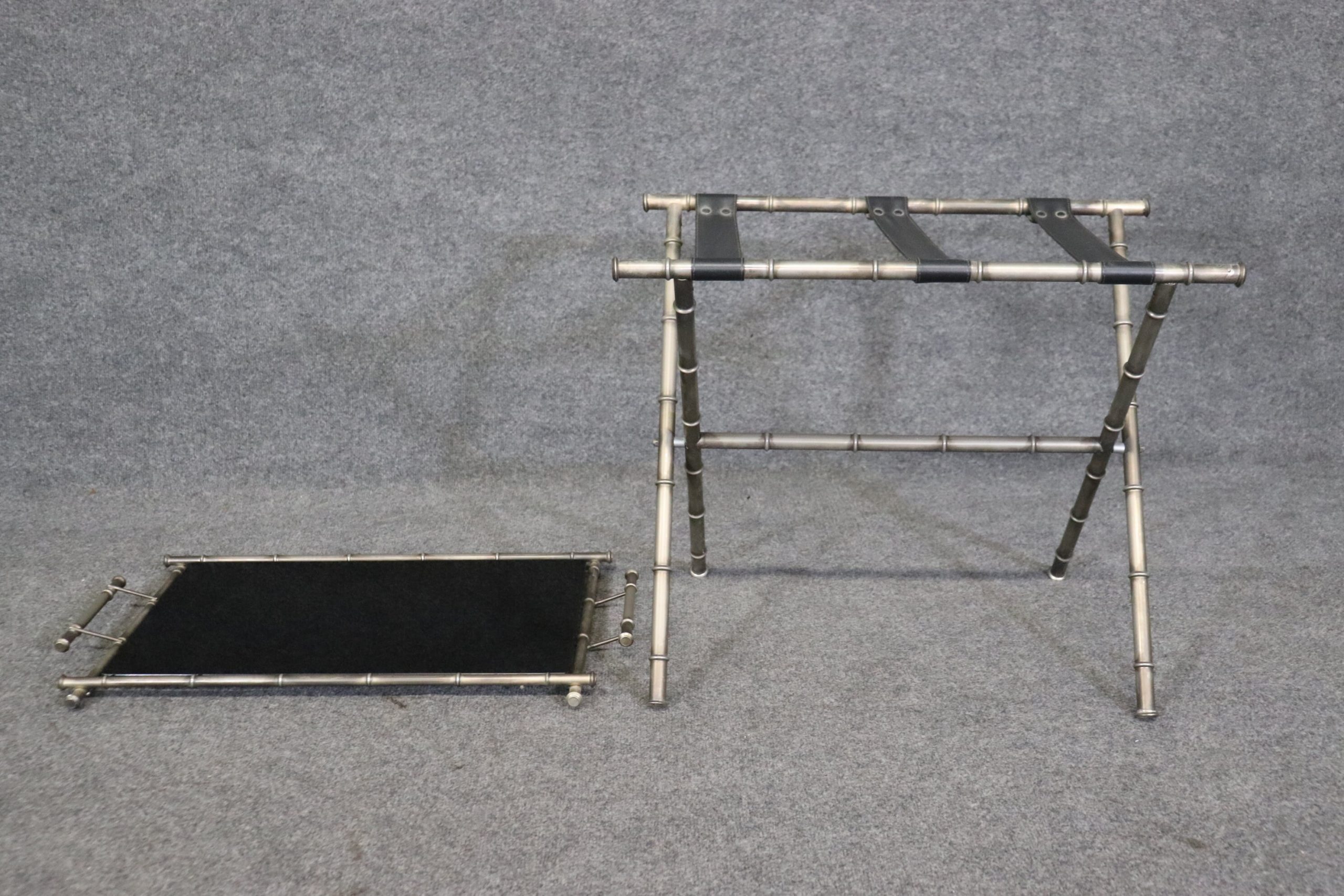 Mid Century Jacques Adnet Style Faux Bamboo Smoked Glass Tray with Stand, MCM - Image 5