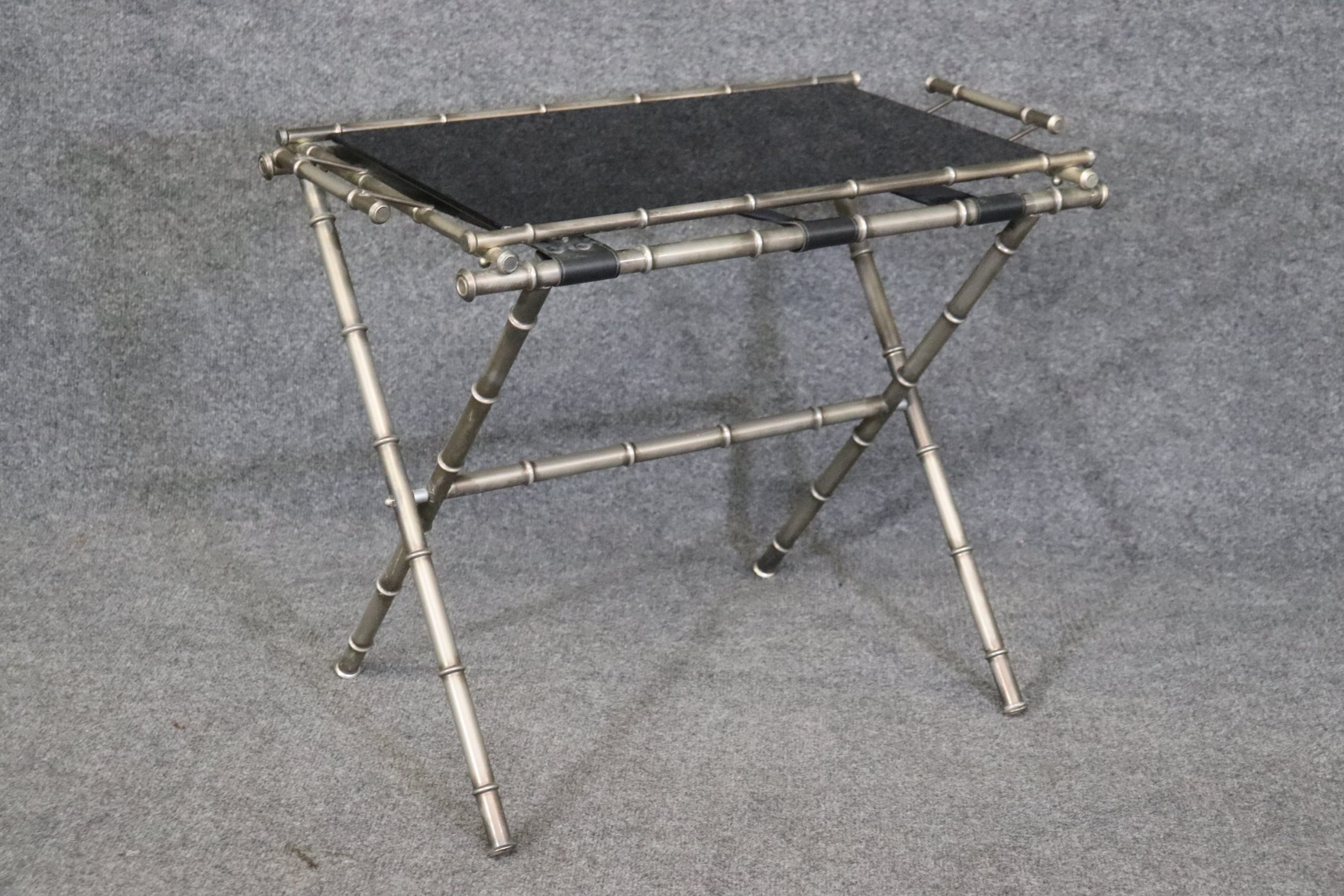 Mid Century Jacques Adnet Style Faux Bamboo Smoked Glass Tray with Stand, MCM - Image 2