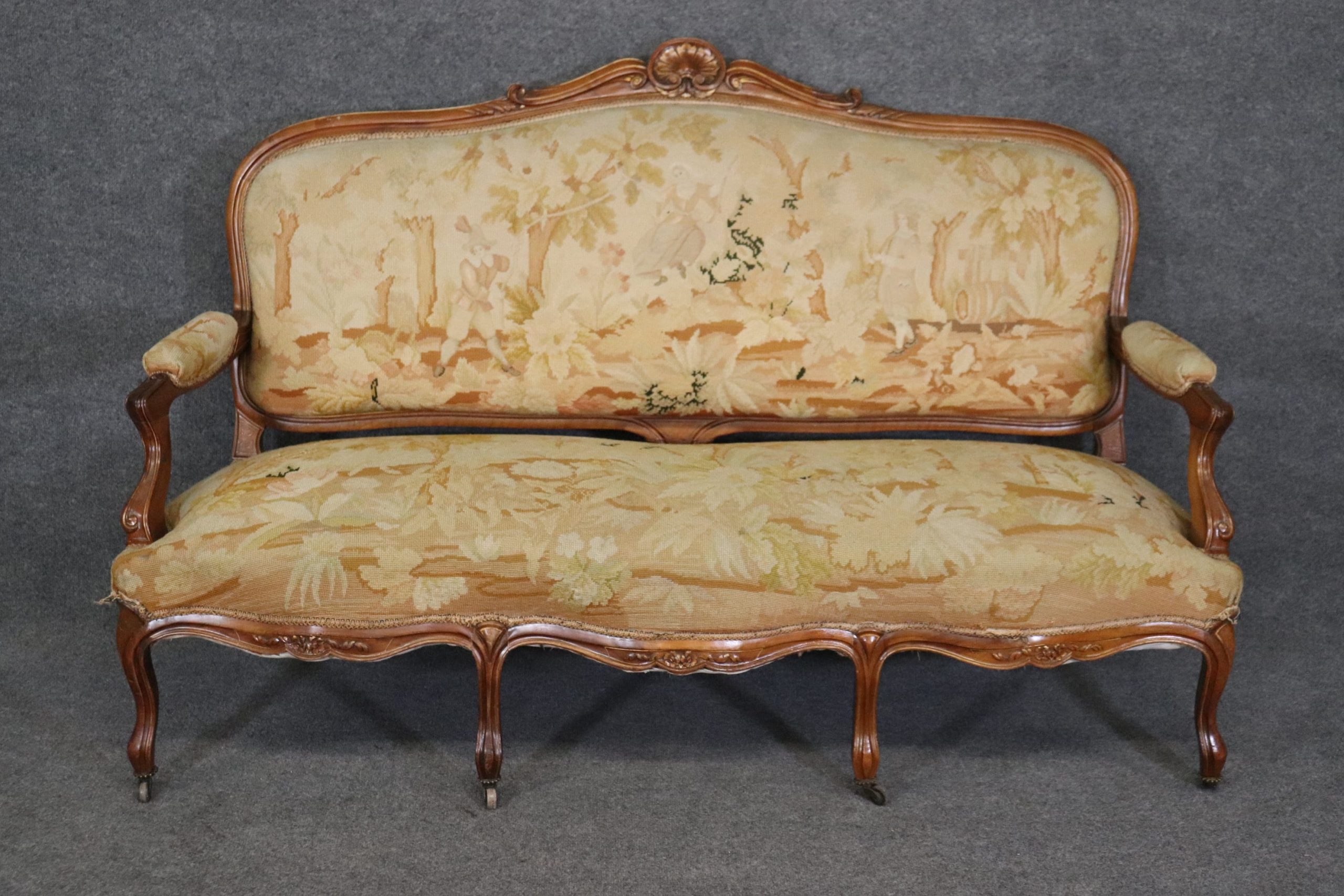 Antique Louis XV Style Needlepoint Aubusson Settee Antiques, Antique Decor - Image 2