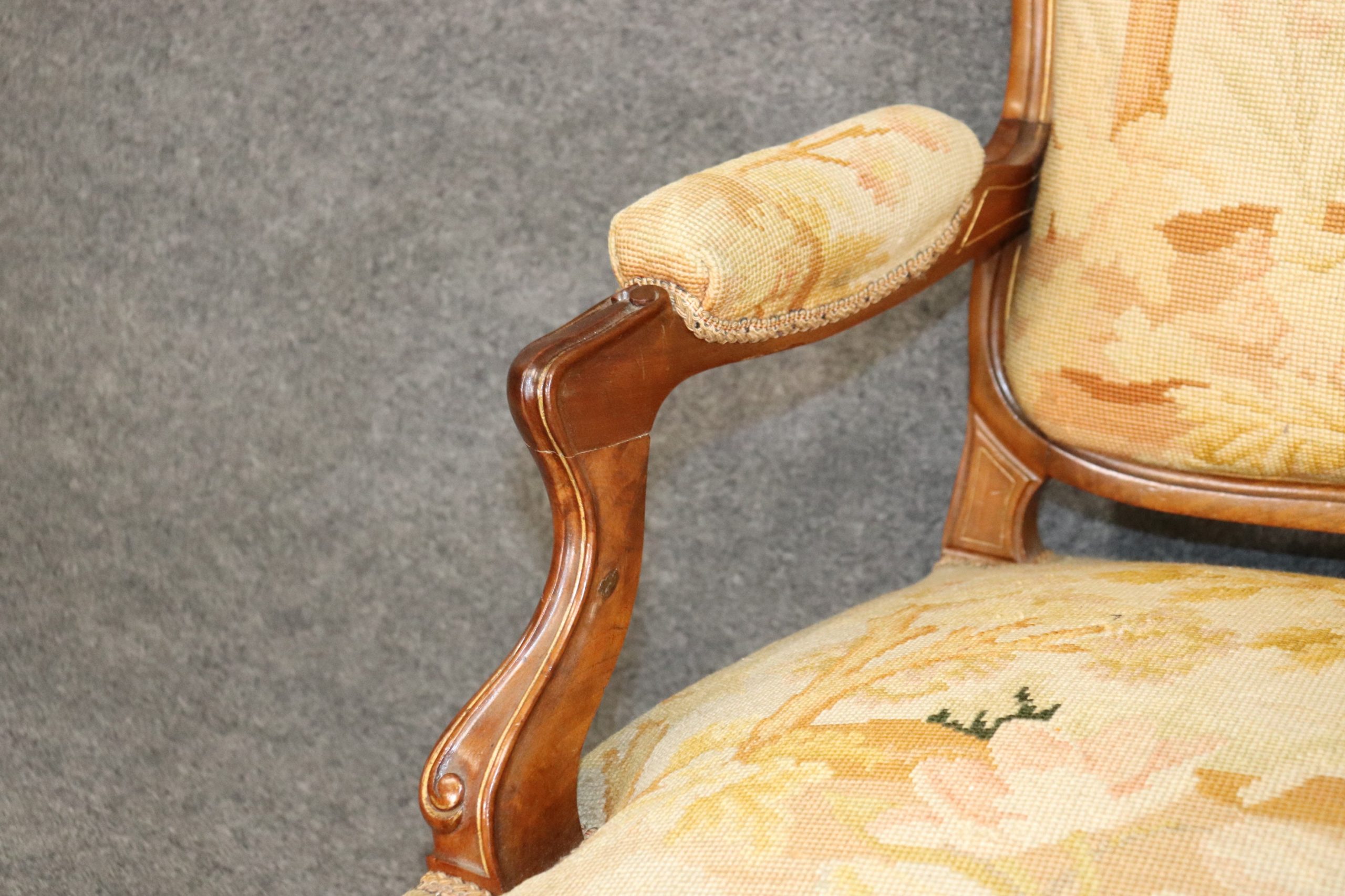 Antique Louis XV Style Needlepoint Aubusson Settee Antiques, Antique Decor - Image 8