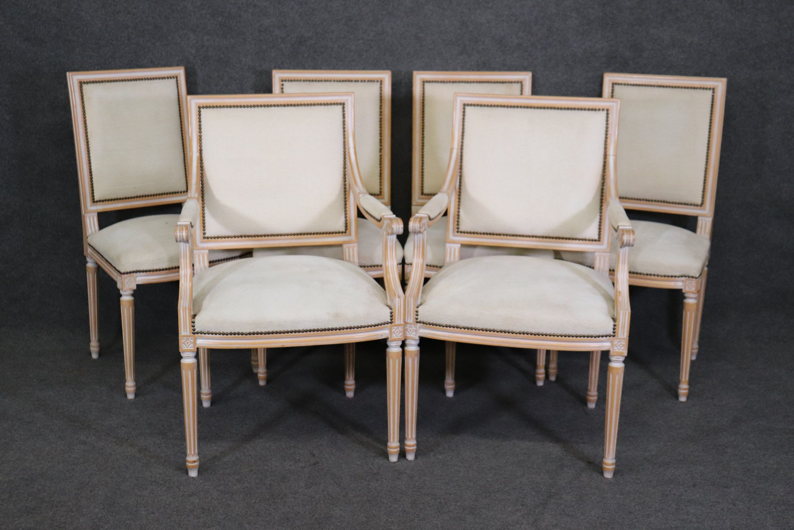 6 Louis XVI Style Paint Decorated Dining Room Chairs, Furniture - Image 2