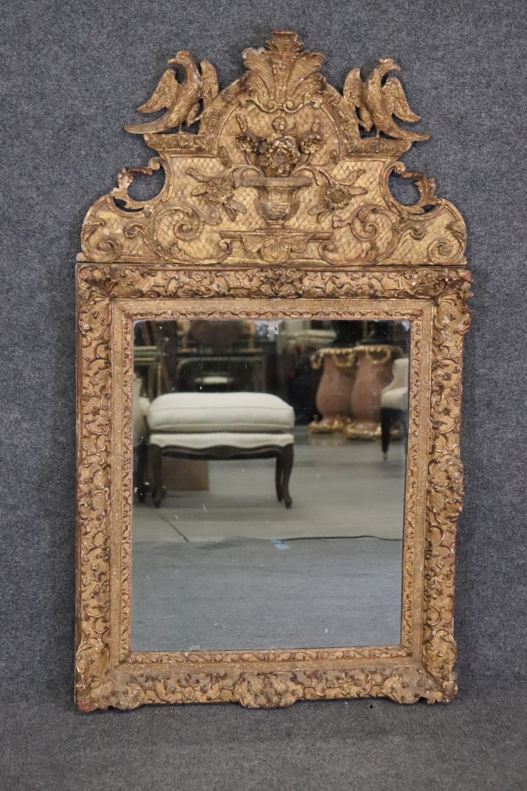 Antique 18th Century French Louis XIV Gilt Wood Wall Mirror circa 1700, Antique Decor - Image 2